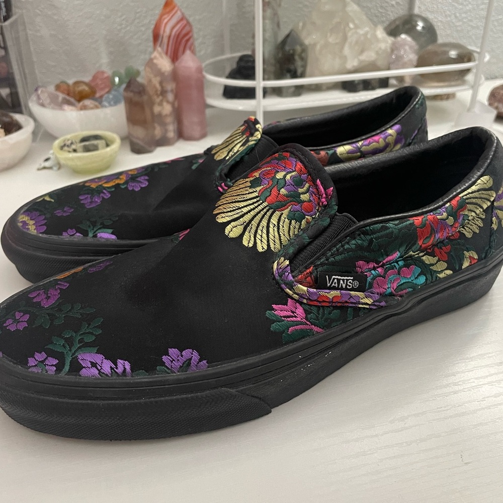 Black Festival Satin Slip-On Vans